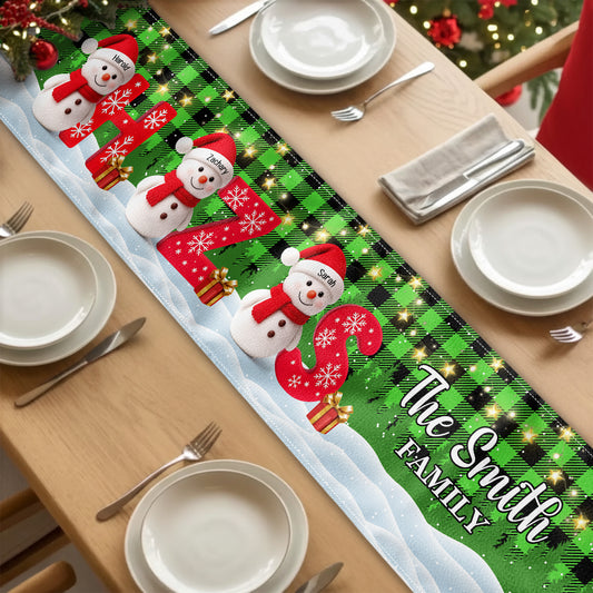 Family Snowman Initial Christmas - Personalized Table Runner
