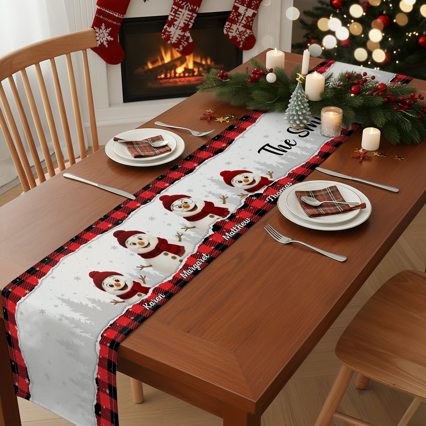 Family Snowman Love - Personalized Table Runner