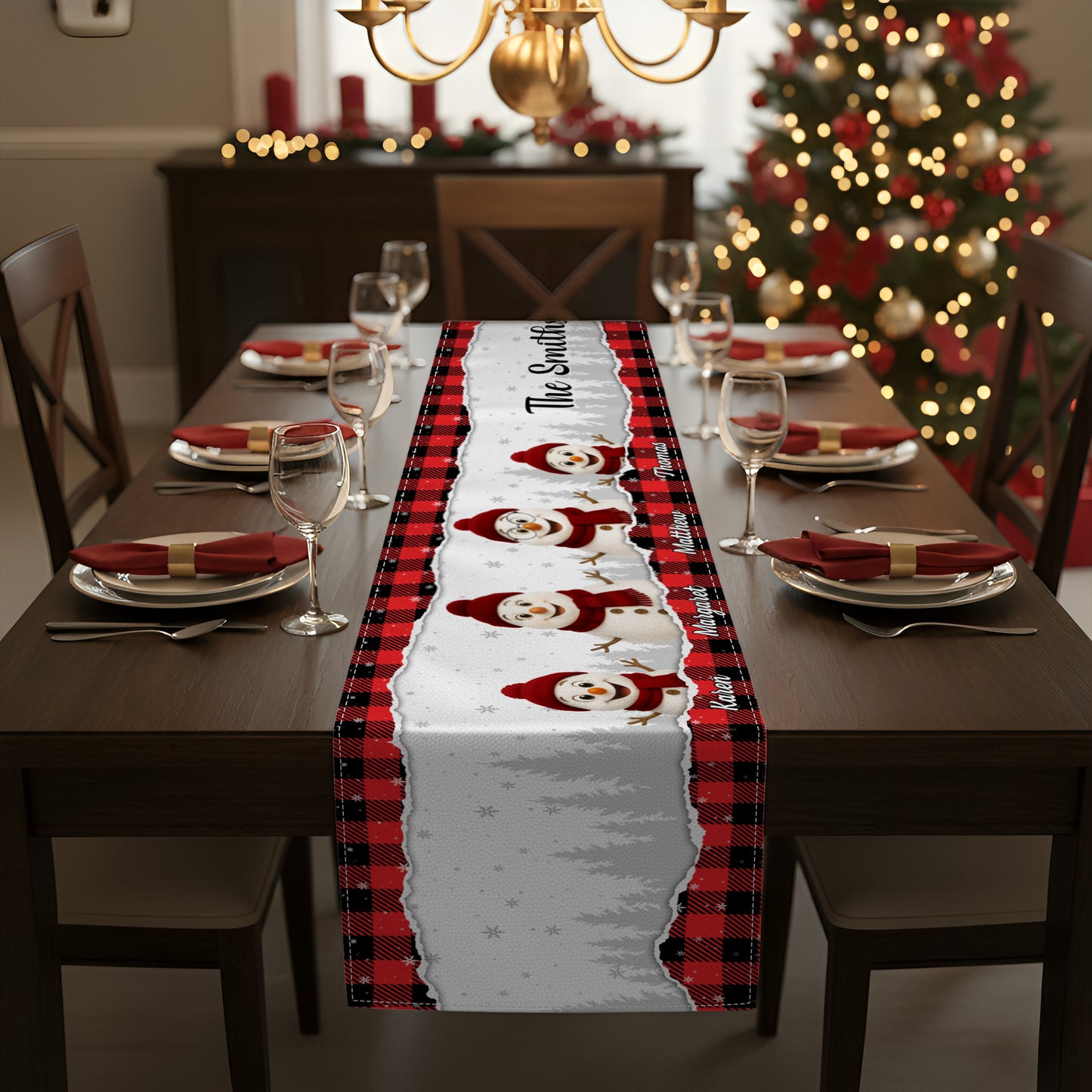 Family Snowman Love - Personalized Table Runner