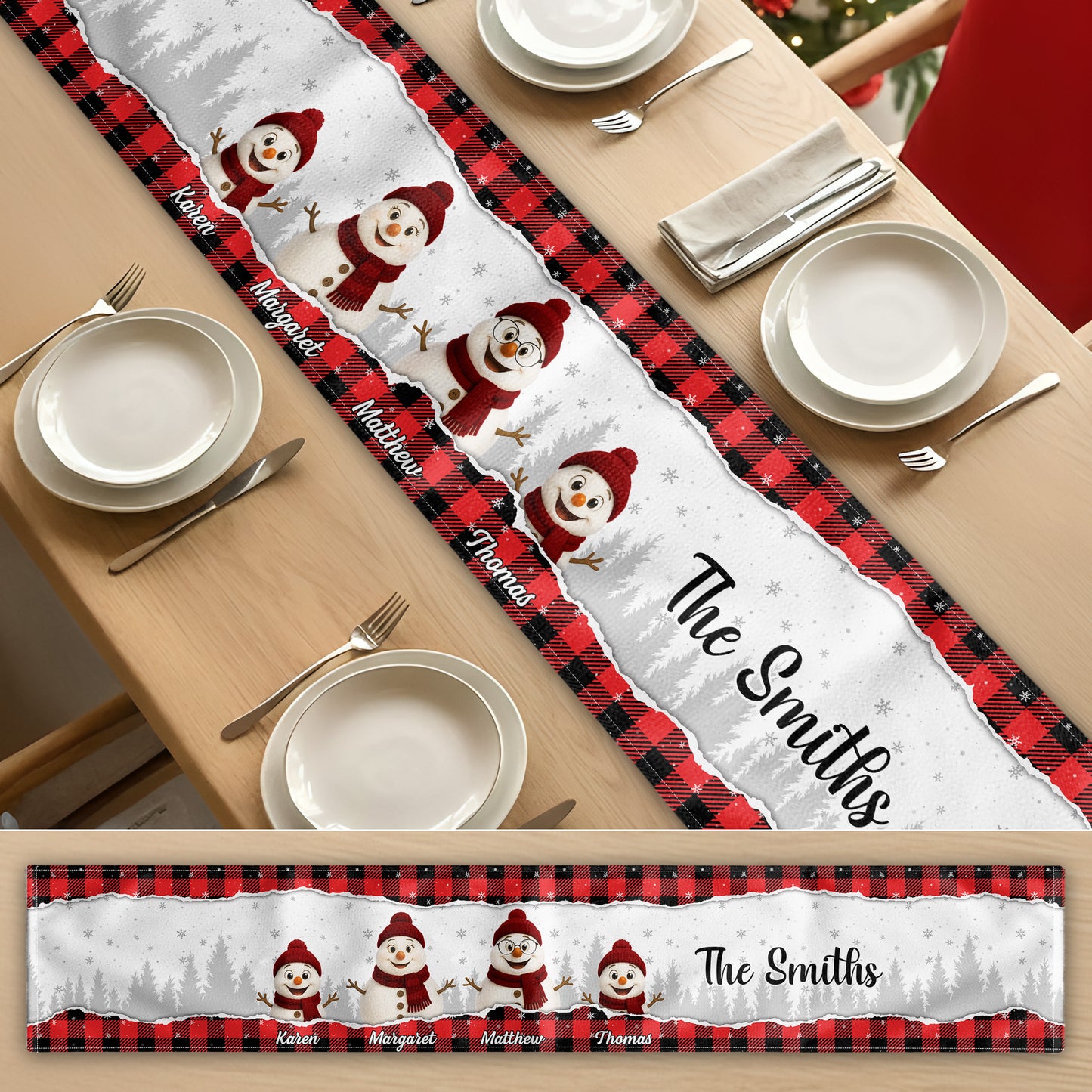 Family Snowman Love - Personalized Table Runner