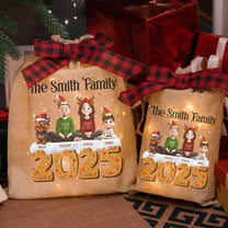 Family Together Christmas Time - Personalized Lighted Burlap Sack