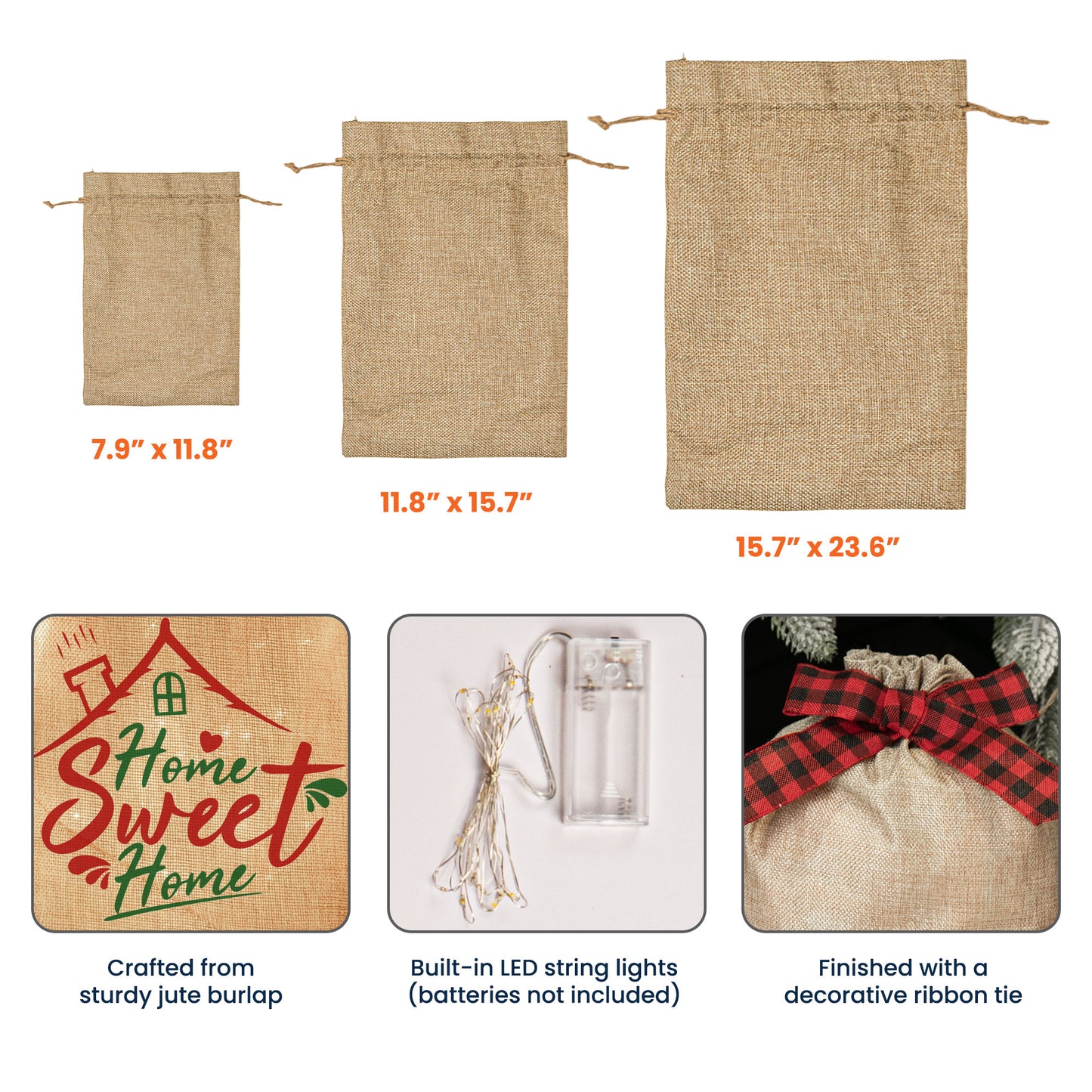 Family Together Christmas Time - Personalized Lighted Burlap Sack