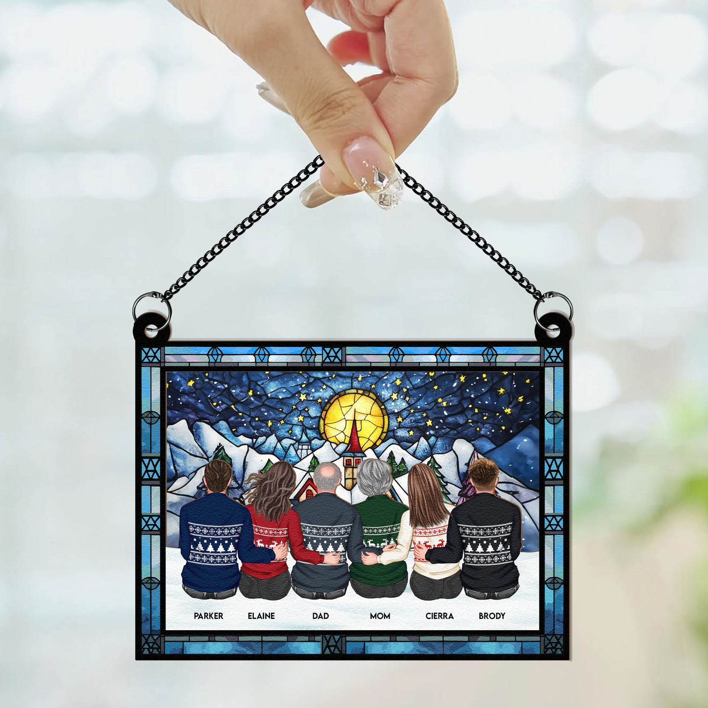 Family Together - Christmas Time - Personalized Window Hanging Suncatcher Ornament