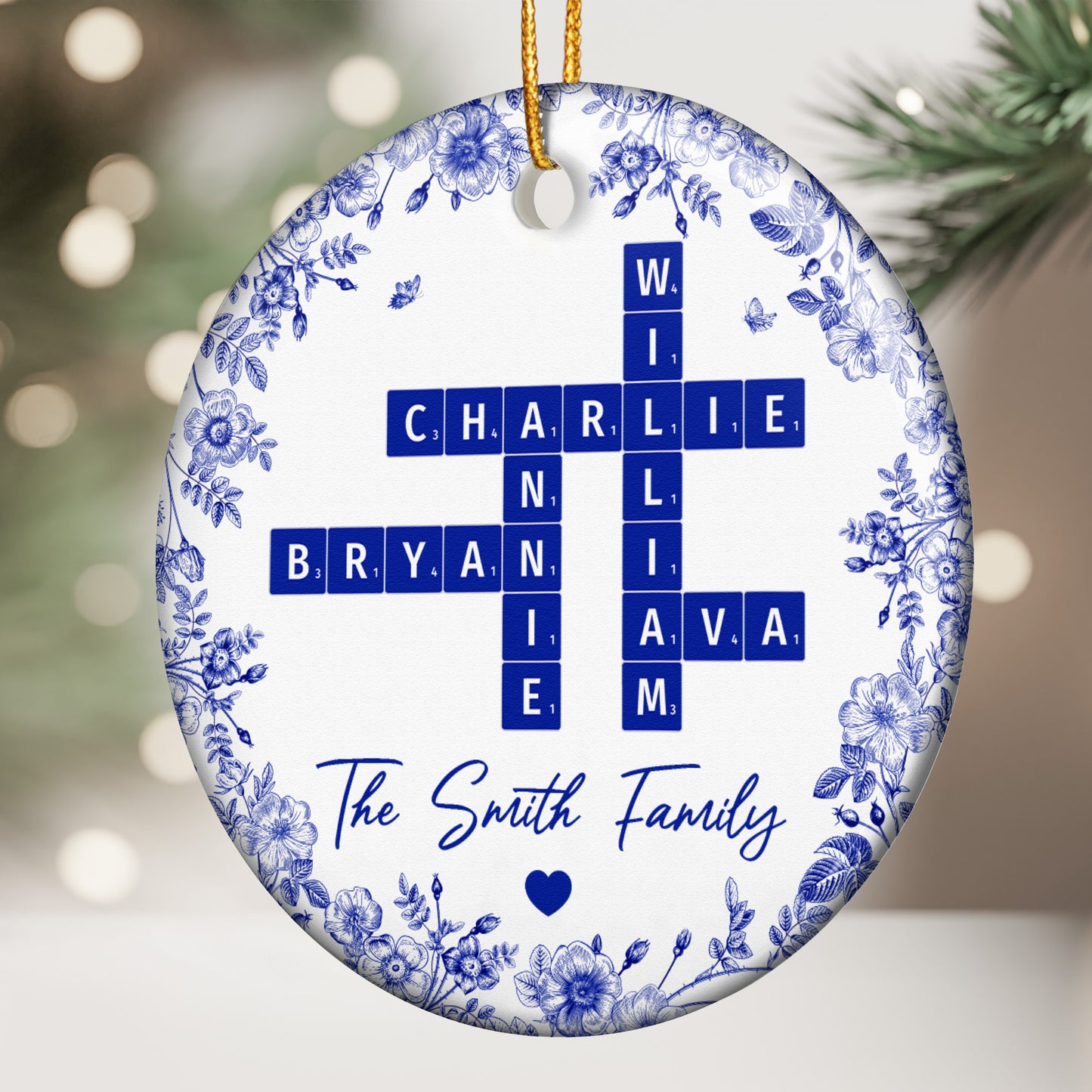 Family Toile Scrabble - Personalized Ceramic Ornament