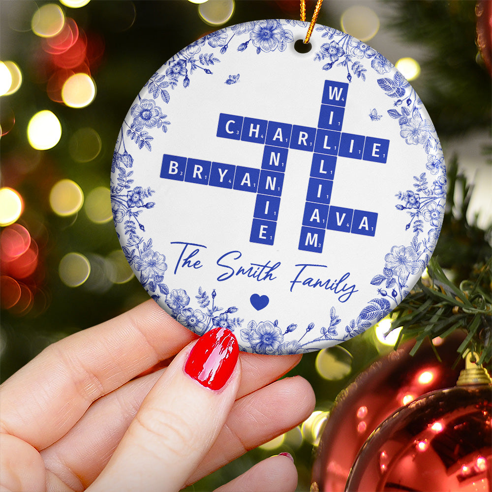 Family Toile Scrabble - Personalized Ceramic Ornament