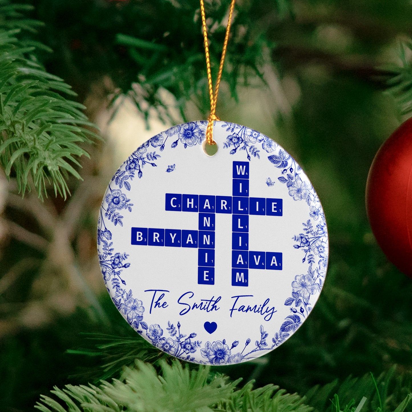 Family Toile Scrabble - Personalized Ceramic Ornament