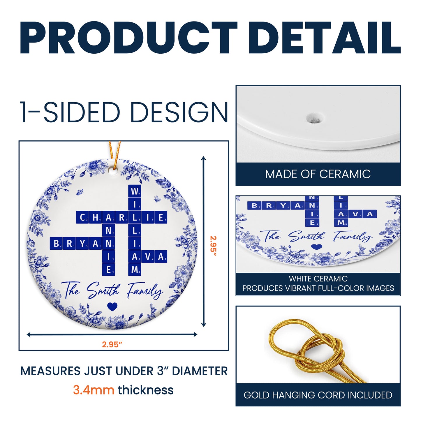 Family Toile Scrabble - Personalized Ceramic Ornament