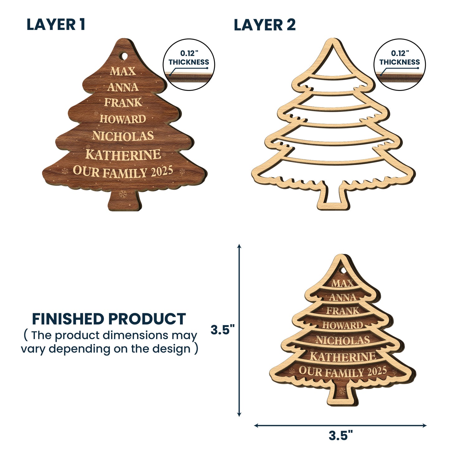 Family Tree 2025 - Personalized Wooden Ornament