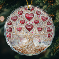 Family Tree Hearts & Names, Jewelry Style Printed - Personalized Glass Ornament
