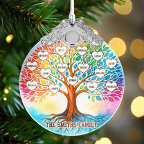 Family Tree Of Life Custom With Names - Personalized Glass Ornament With Silver Cap