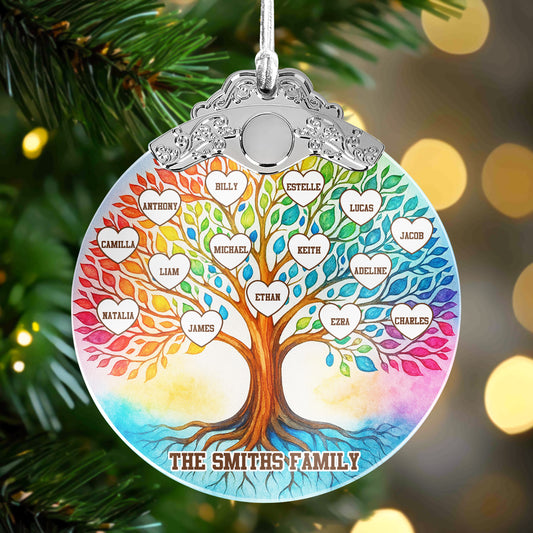 Family Tree Of Life Custom With Names - Personalized Glass Ornament With Silver Cap