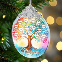 Family Tree Of Life Custom With Names - Personalized Glass Ornament With Silver Cap