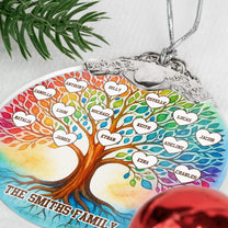 Family Tree Of Life Custom With Names - Personalized Glass Ornament With Silver Cap