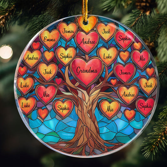 Family Tree With Hearts & Names For Grandparents Siblings - Personalized Acrylic Ornament
