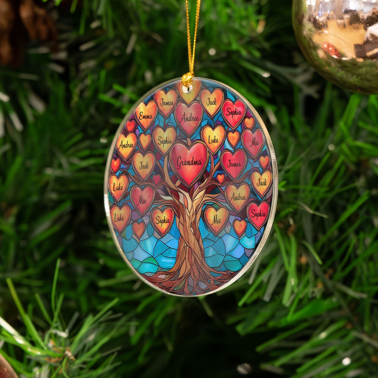 Family Tree With Hearts & Names For Grandparents Siblings - Personalized Acrylic Ornament