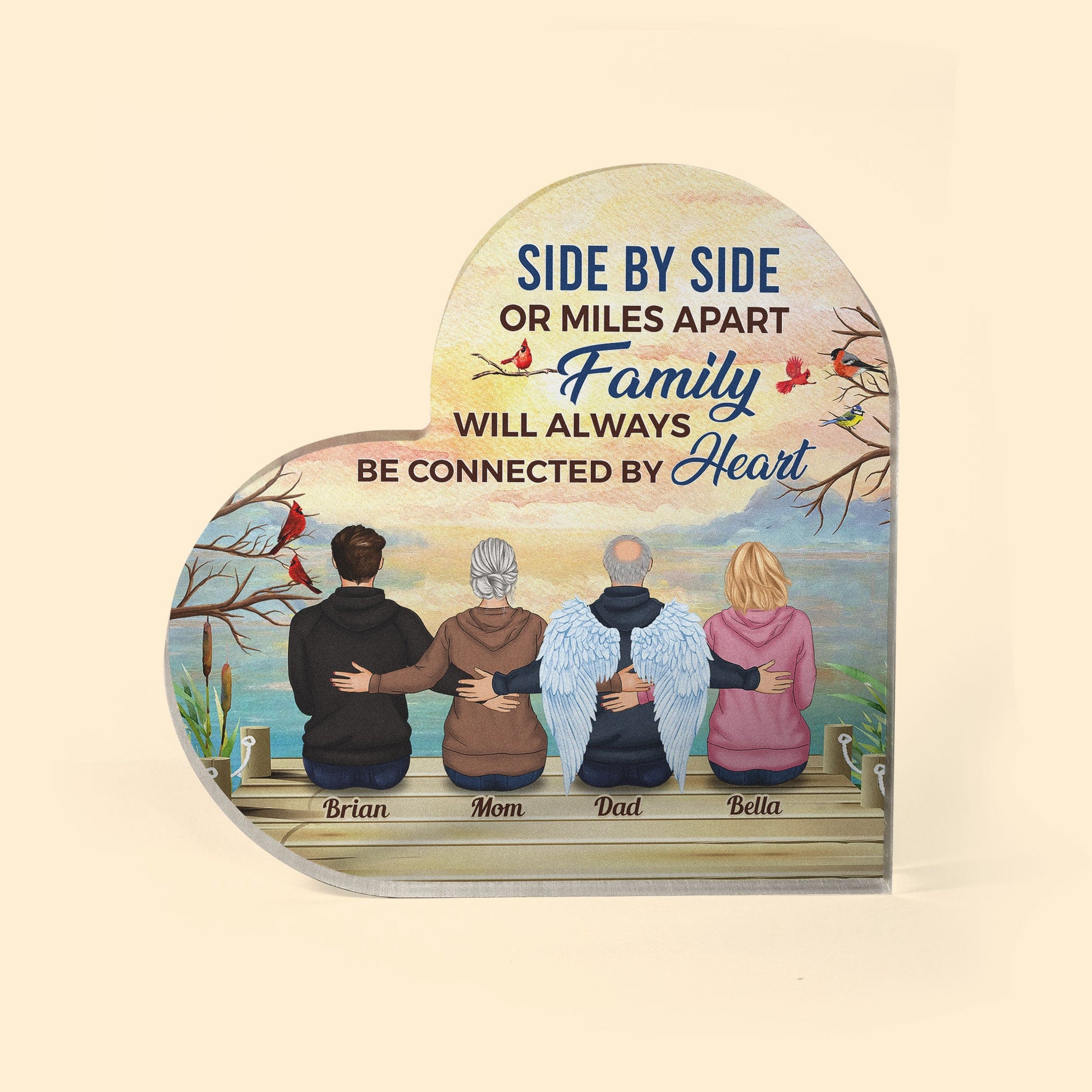 Family - We Are Always Connected By Heart - Personalized Heart Shaped Acrylic Plaque - Sympathy, Remembrance Gift For Family Member, Memorial Gift