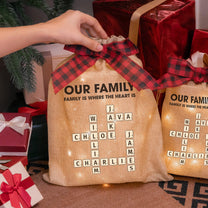 Family Is Where The Heart Is - Personalized Lighted Burlap Sack