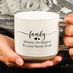 Family Where Life Begins & Love Never Ends - Personalized Pottery Mug