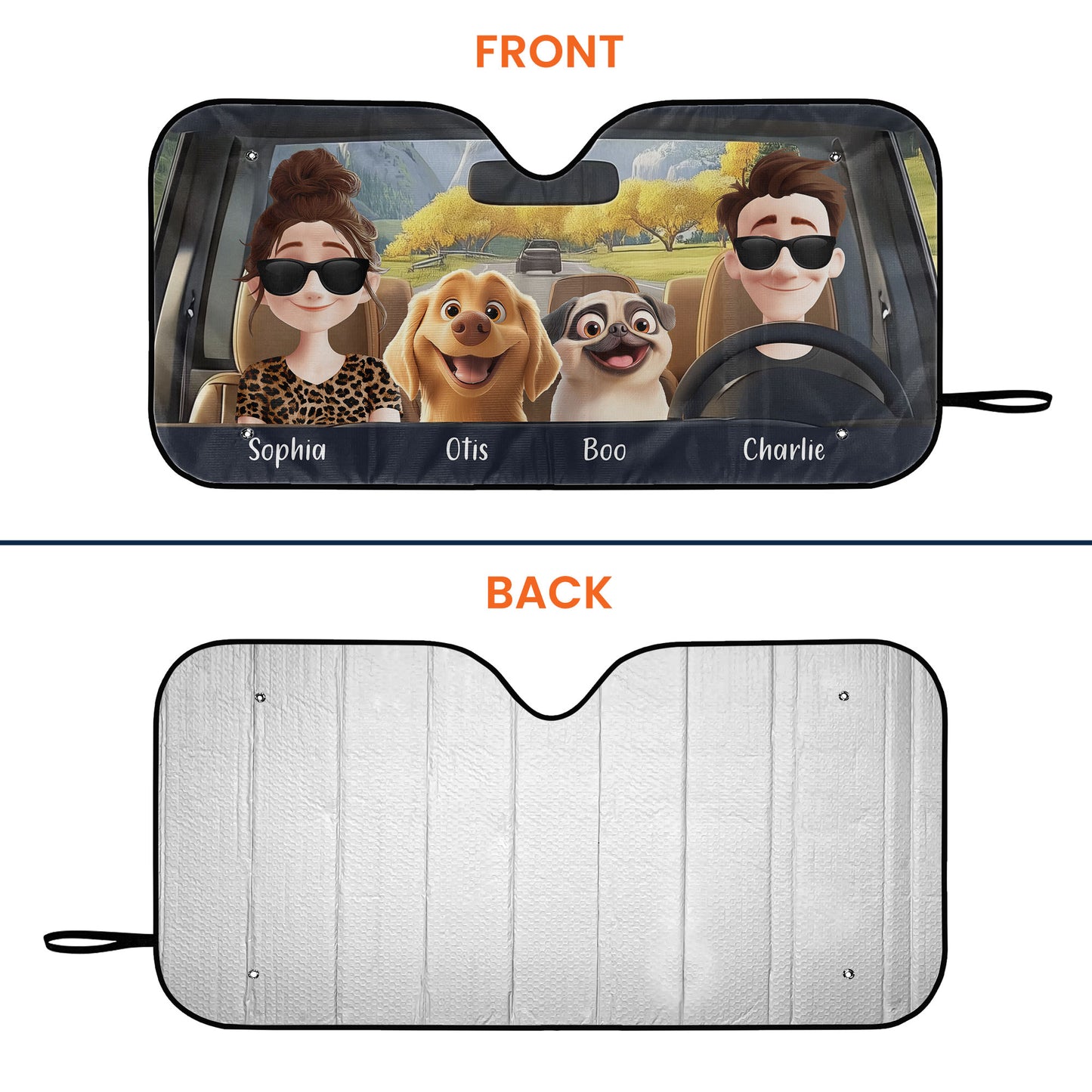 Family & Dogs In The Car Funny - Personalized Car Sun Shade