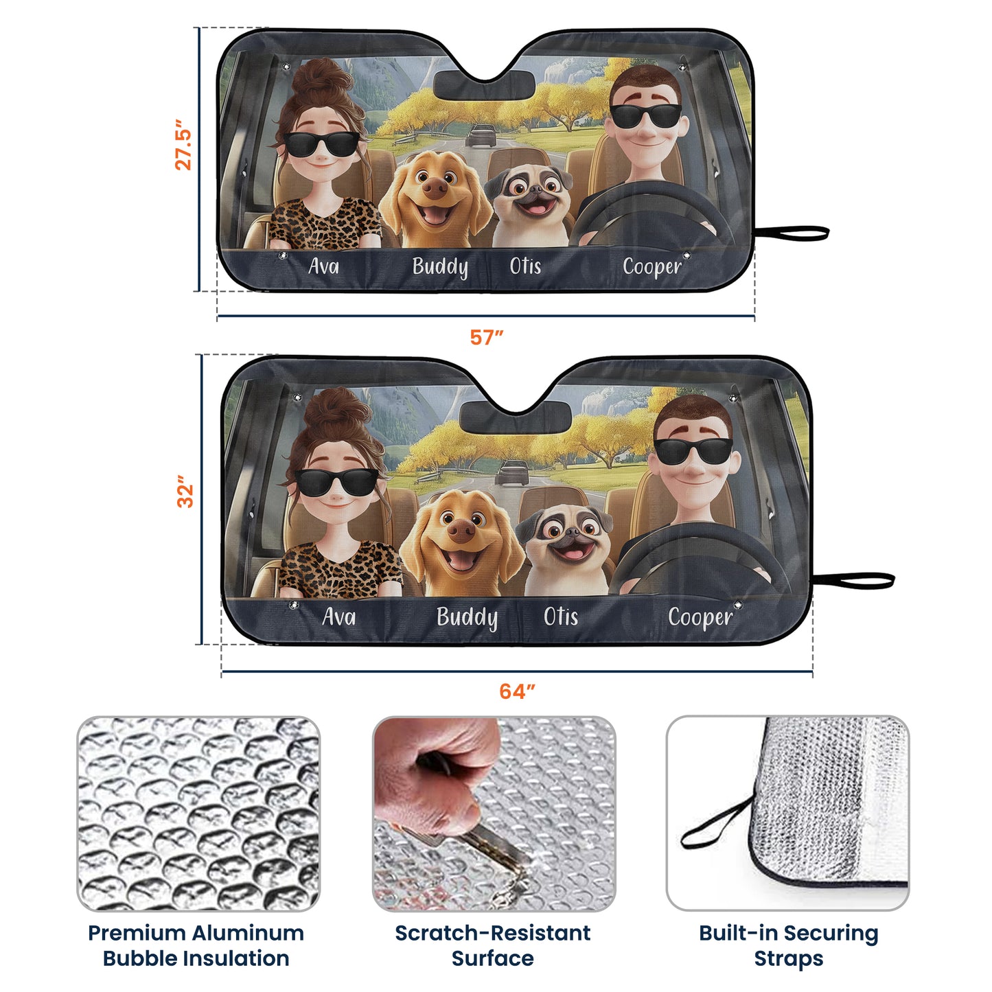 Family & Dogs In The Car Funny - Personalized Car Sun Shade