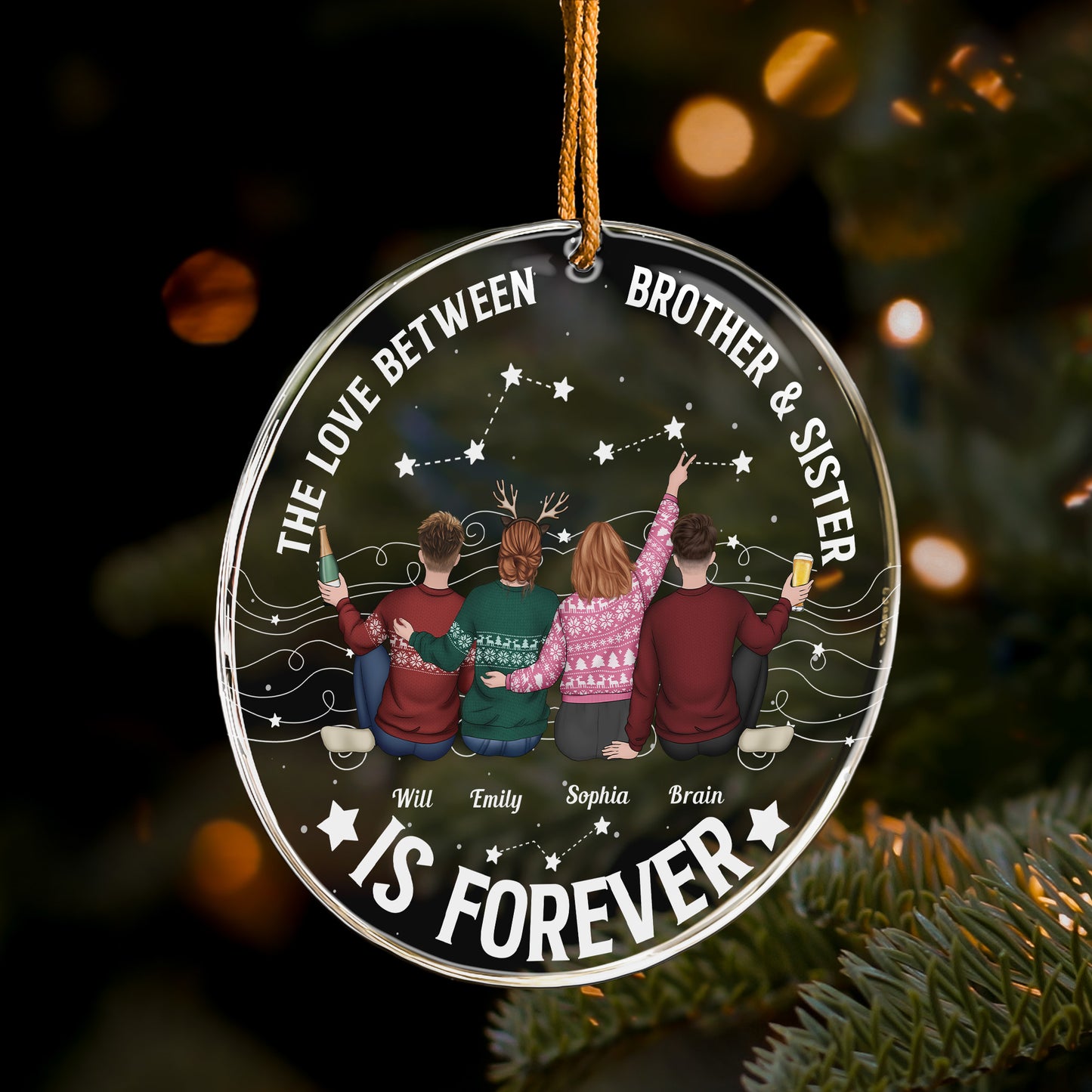 Family, Brothers & Sisters Forever Linked Together - Personalized Acrylic Ornament