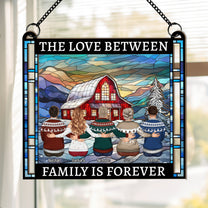 Family, Friends Sitting Together Christmas Red Barn - Personalized Suncatcher Window Hanging Ornament