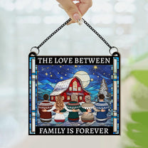 Family, Friends Sitting Together Christmas Red Barn - Personalized Suncatcher Window Hanging Ornament