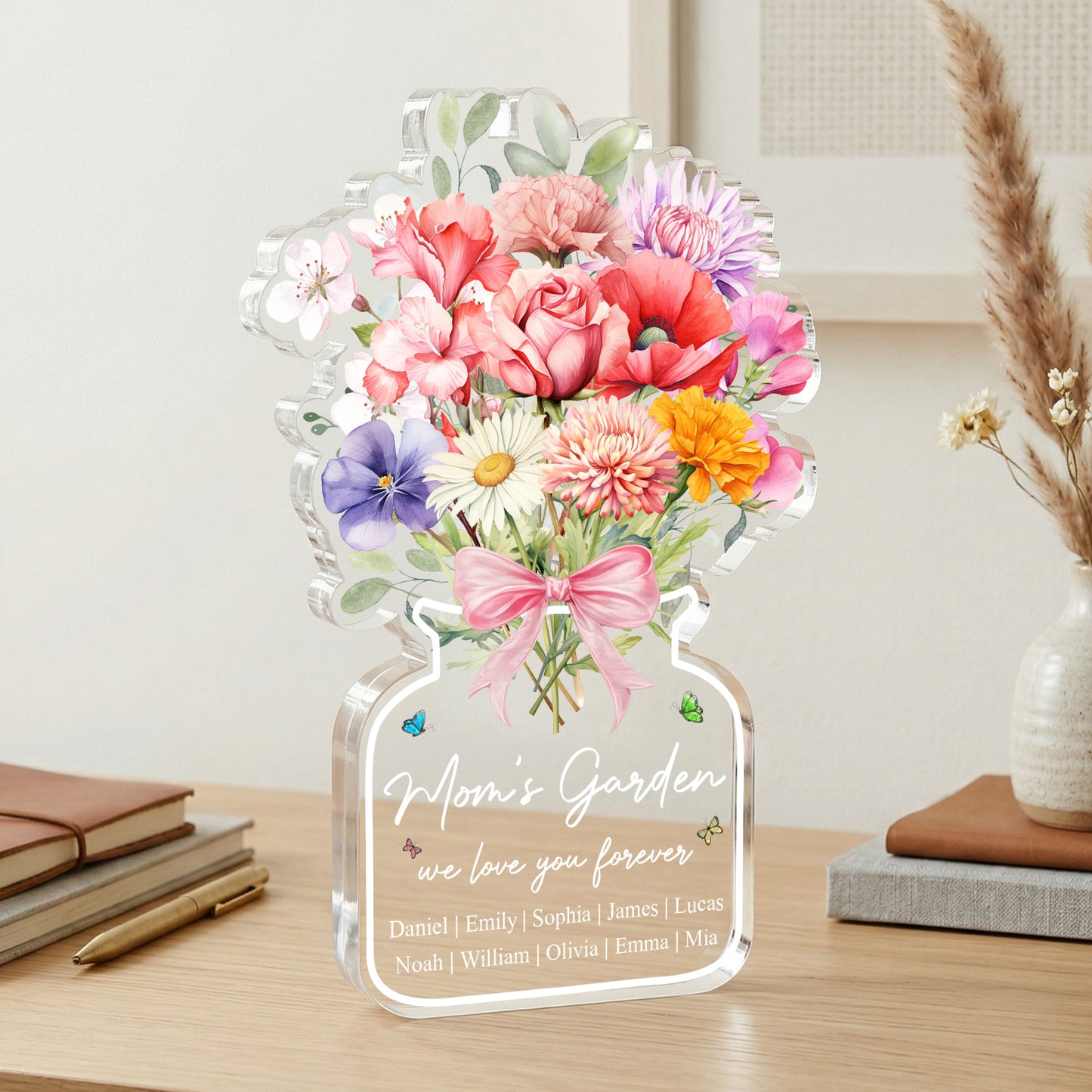 Family-Birth-Flower-Bouquet-Flowers-Gift-For-Mom,-Grandma,-Family-Personalized-Acrylic-Plaque-1