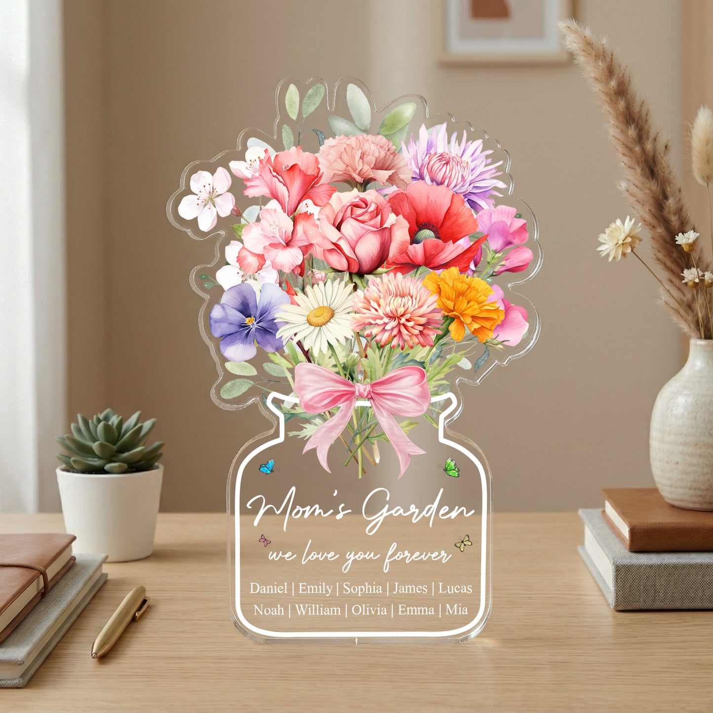 Family-Birth-Flower-Bouquet-Flowers-Gift-For-Mom,-Grandma,-Family-Personalized-Acrylic-Plaque-2