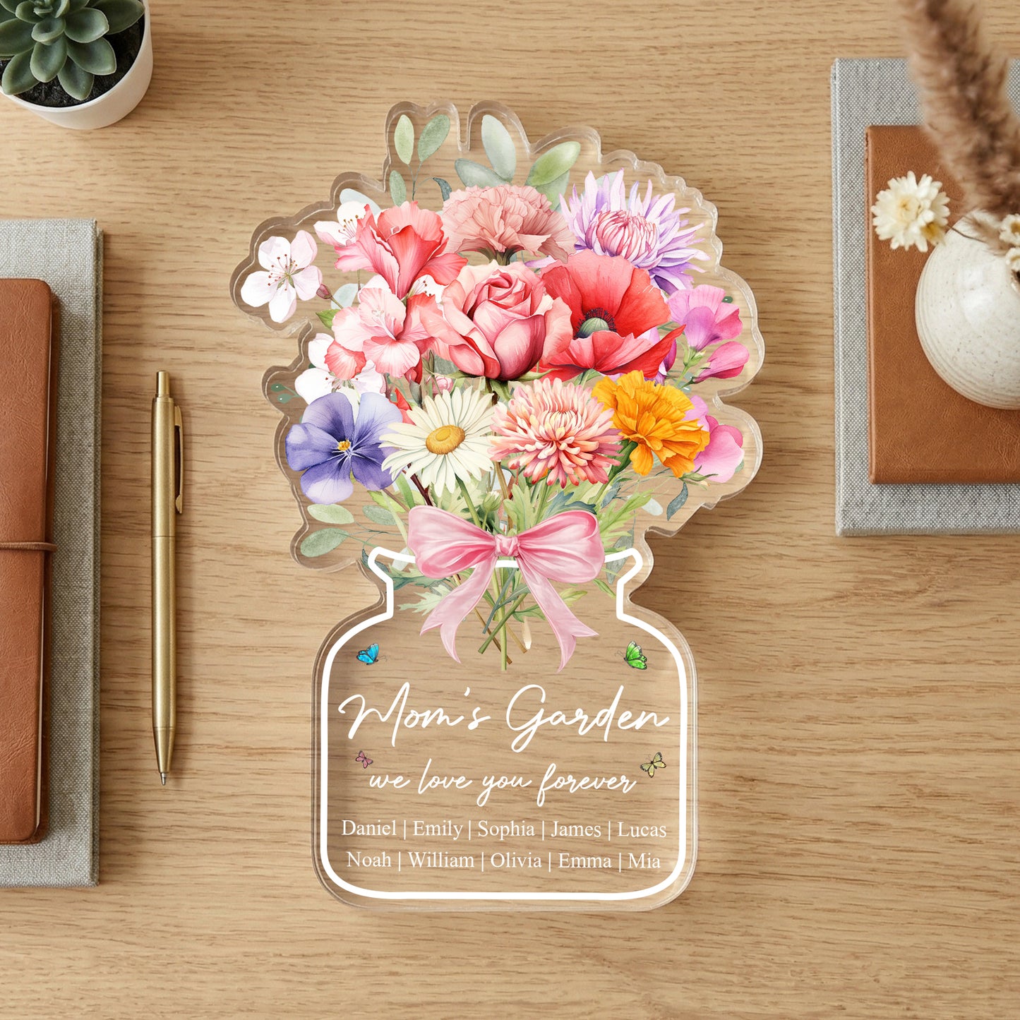 Family-Birth-Flower-Bouquet-Flowers-Gift-For-Mom,-Grandma,-Family-Personalized-Acrylic-Plaque-3