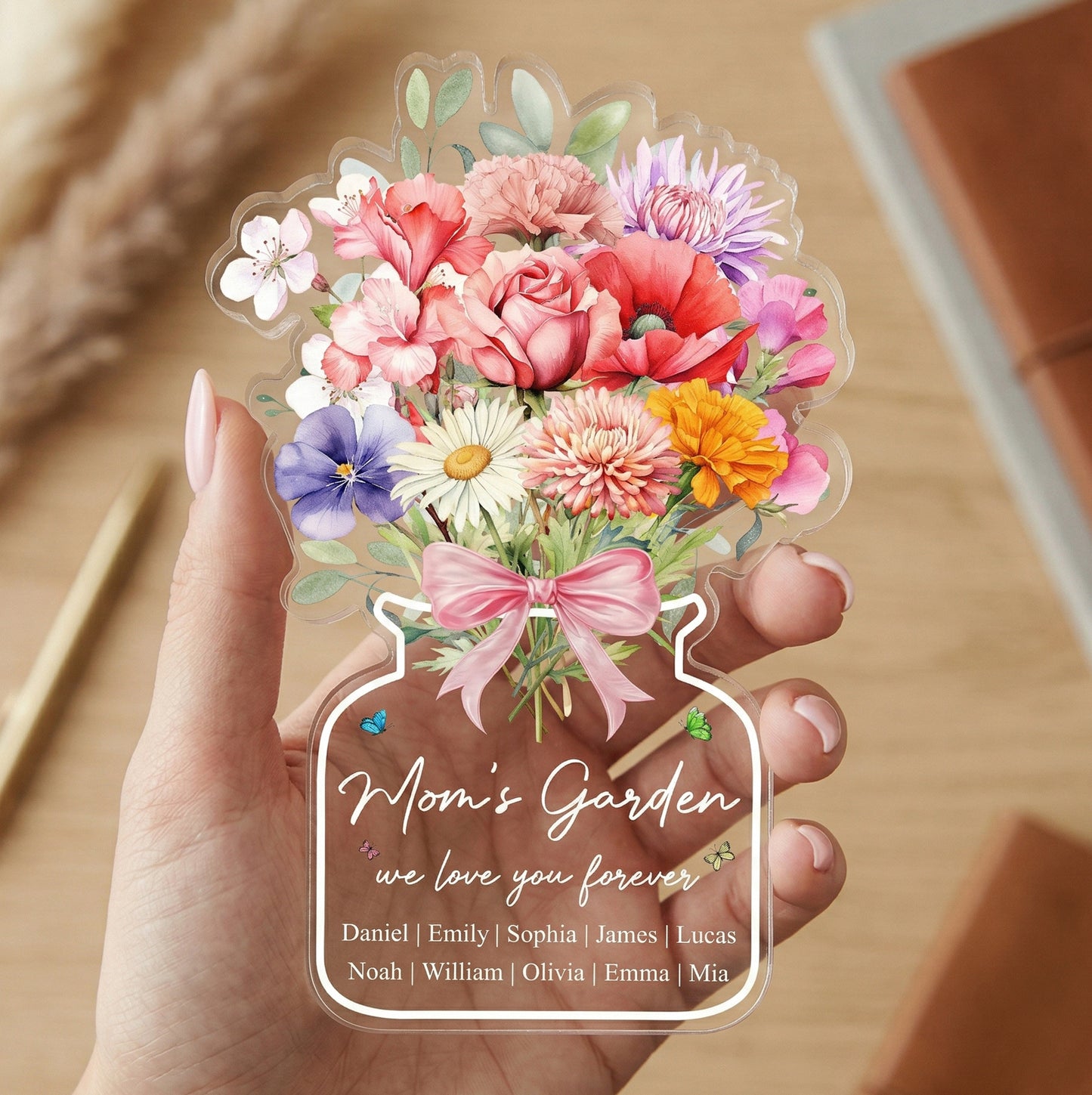 Family-Birth-Flower-Bouquet-Flowers-Gift-For-Mom,-Grandma,-Family-Personalized-Acrylic-Plaque-4