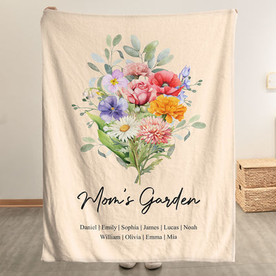Family Birth Flower Bouquet Flowers Gift For Mom, Grandma, Family - Personalized Blanket
