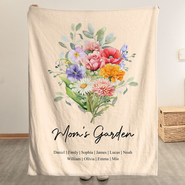Family-Birth-Flower-Bouquet-Flowers-Gift-For-Mom,-Grandma,-Family-Personalized-Blanket-1