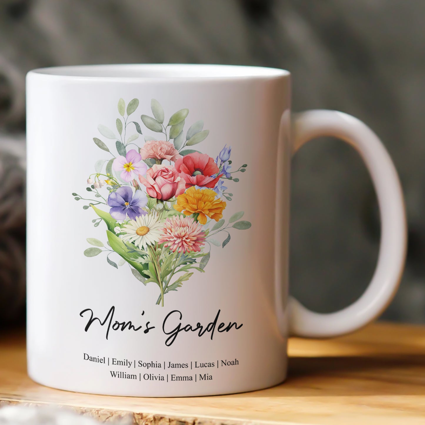 Family-Birth-Flower-Bouquet-Flowers-Gift-For-Mom,-Grandma,-Family-Personalized-Mug-1