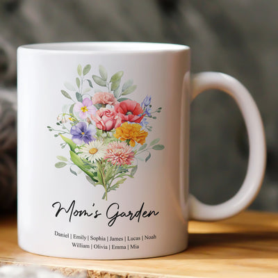 Family Birth Flower Bouquet Flowers Gift For Mom, Grandma, Family - Personalized Mug