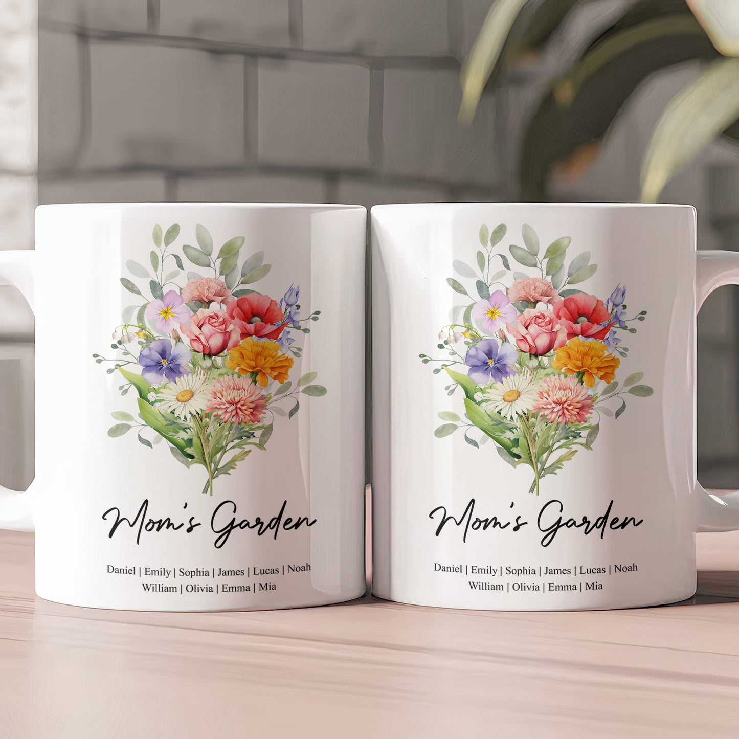 Family-Birth-Flower-Bouquet-Flowers-Gift-For-Mom,-Grandma,-Family-Personalized-Mug-2
