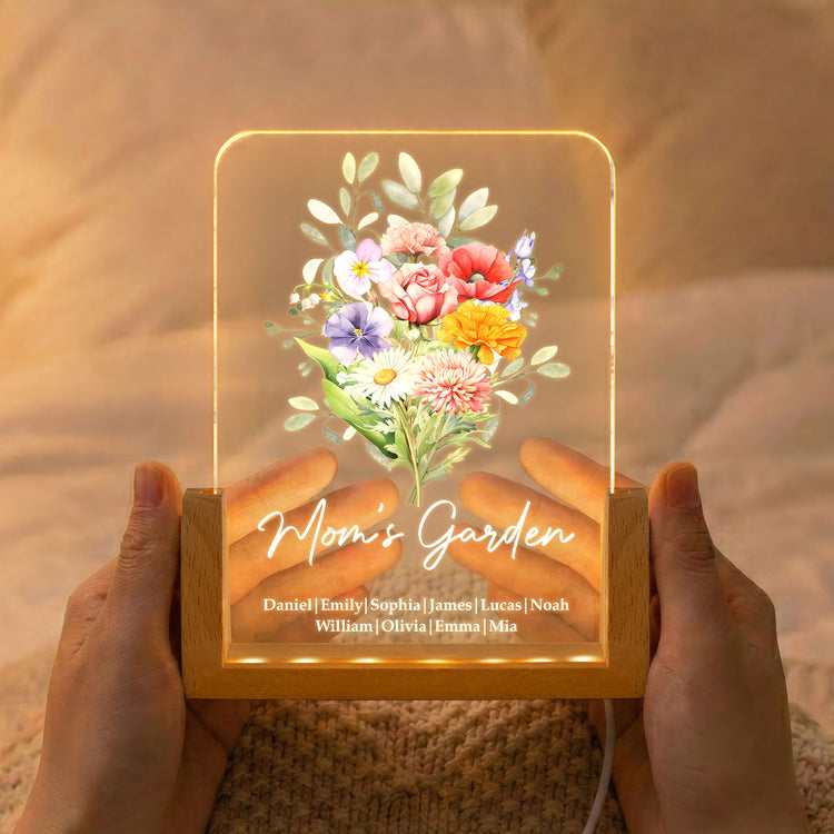 Family-Birth-Flower-Bouquet-Flowers-Gift-For-Mom,-Grandma,-Family-Personalized-Night-Light-2