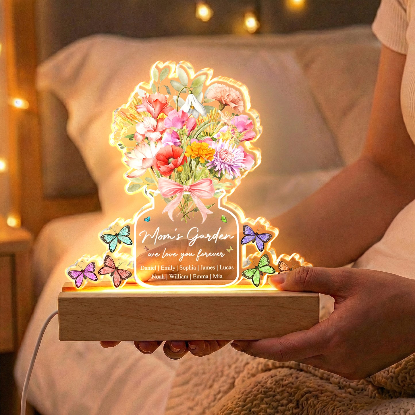 Family-Birth-Flower-Bouquet-Flowers-Gift-For-Mom,-Grandma,-Family-Personalized-Night-Light-2