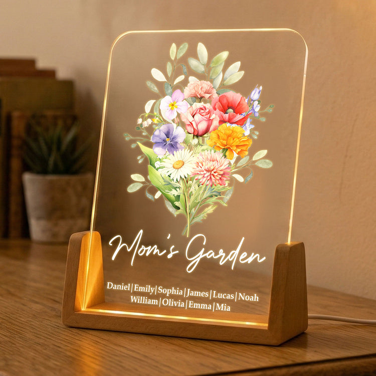 Family-Birth-Flower-Bouquet-Flowers-Gift-For-Mom,-Grandma,-Family-Personalized-Night-Light-4