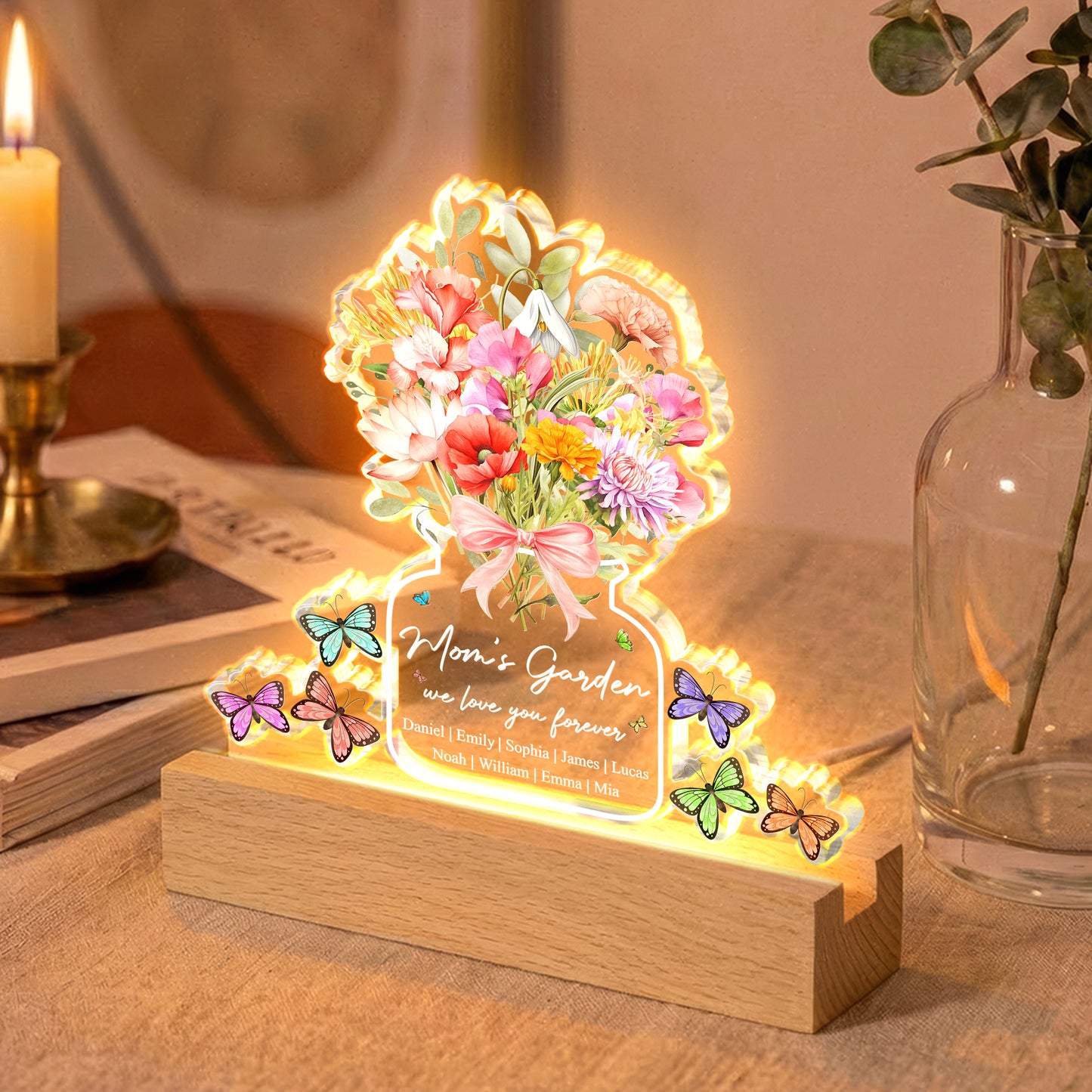 Family-Birth-Flower-Bouquet-Flowers-Gift-For-Mom,-Grandma,-Family-Personalized-Night-Light-4