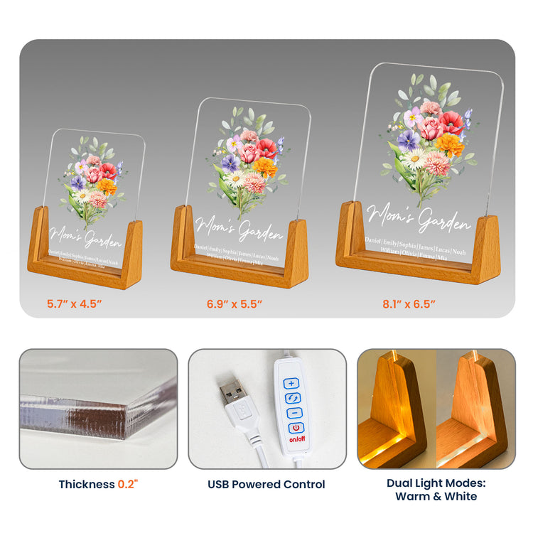 Family-Birth-Flower-Bouquet-Flowers-Gift-For-Mom,-Grandma,-Family-Personalized-Night-Light-5