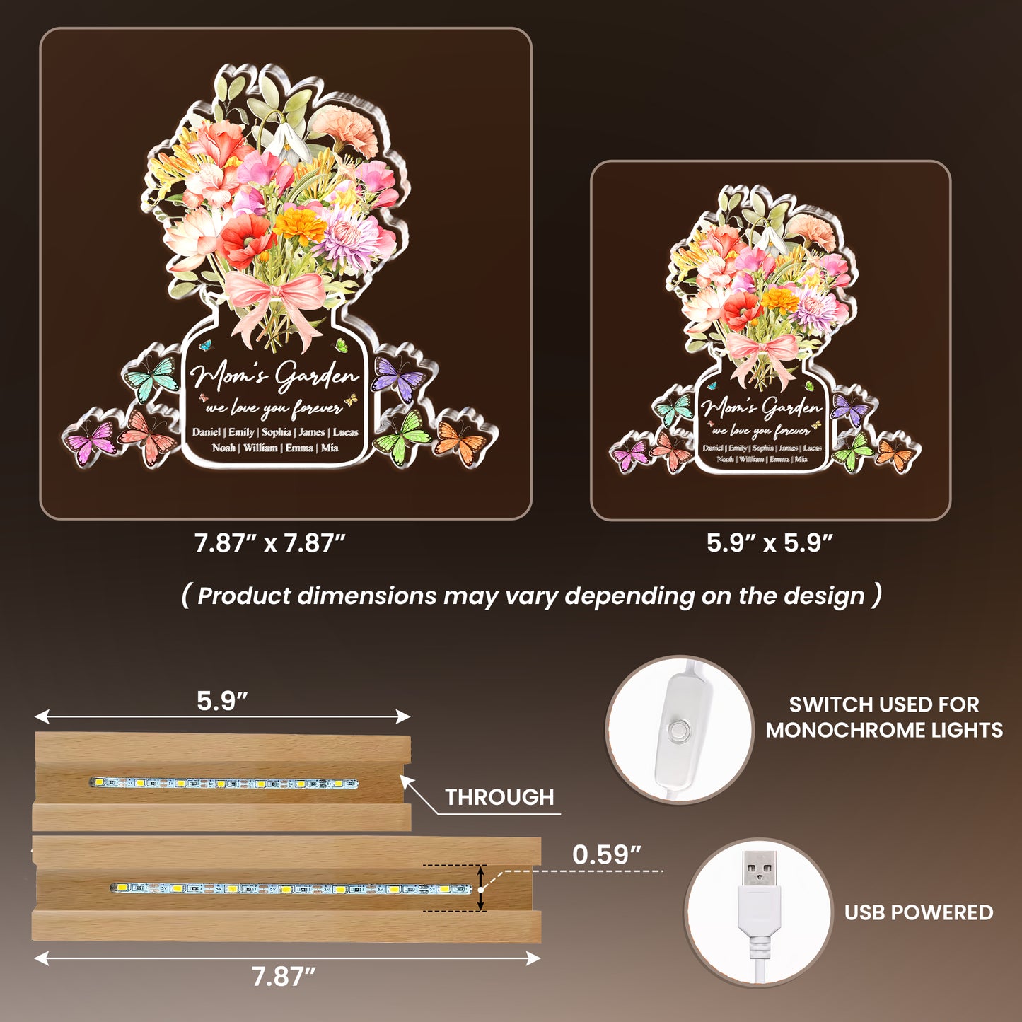 Family-Birth-Flower-Bouquet-Flowers-Gift-For-Mom,-Grandma,-Family-Personalized-Night-Light-5