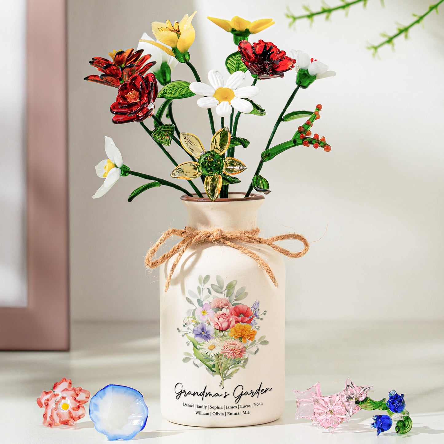 Family-Birth-Flower-Bouquet-Flowers-Gift-For-Mom,-Grandma,-Family-Personalized-Vase-1