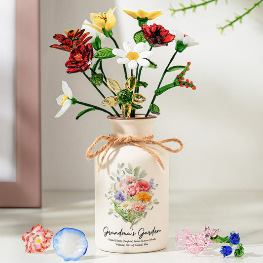 Family-Birth-Flower-Bouquet-Flowers-Gift-For-Mom,-Grandma,-Family-Personalized-Vase-1