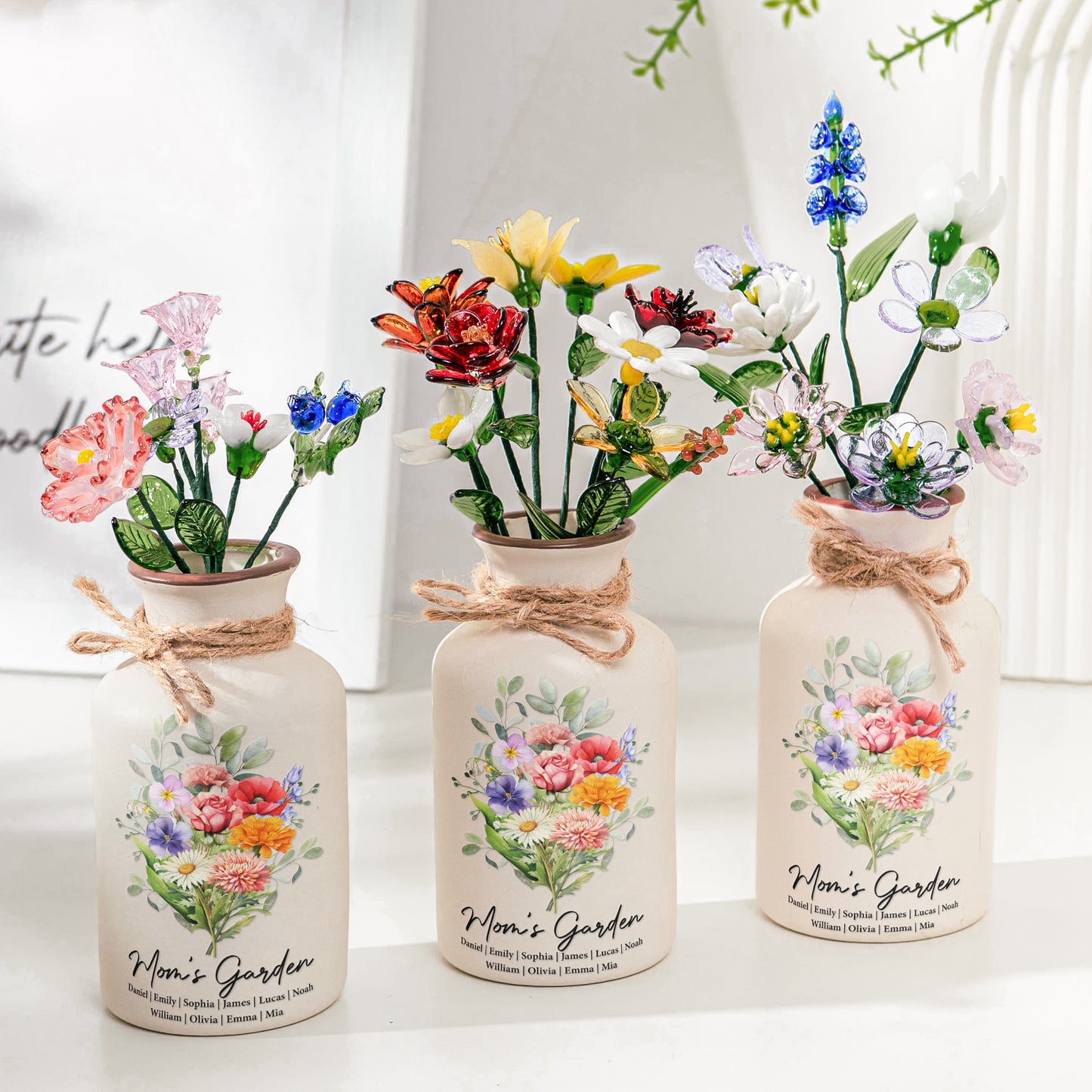 Family-Birth-Flower-Bouquet-Flowers-Gift-For-Mom,-Grandma,-Family-Personalized-Vase-2