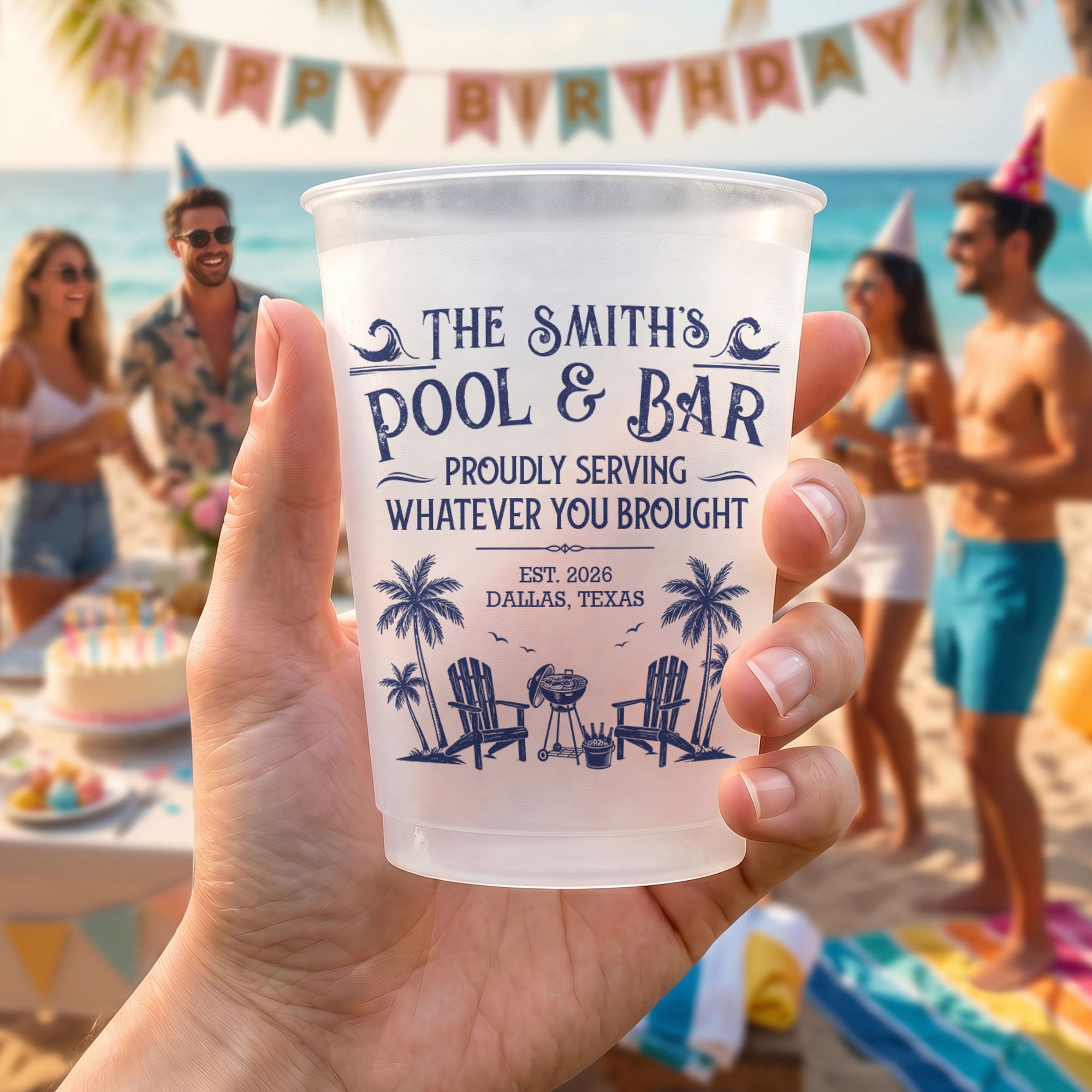 Family-&-Friends-Pool-&-Bar-Party-Favors,-Proudly-Serving-Whatever-You-Brought-Summer-Vacation-Personalized-Cups-2