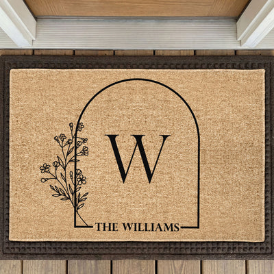Family Name With Floral - Personalized Doormat