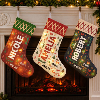 Family Name Word Christmas Theme - Personalized Stocking