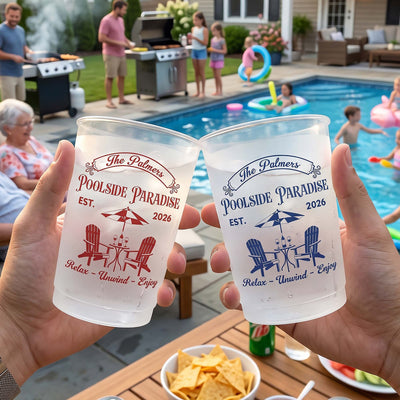 Family Pool & Patio Party Favors, Poolside Paradise - For Family, Cousins, Friends Vacation - Personalized Cups