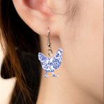Farm Animals Toile De Jouy Chicken Cow Donkey Pig - Personalized Acrylic Earrings